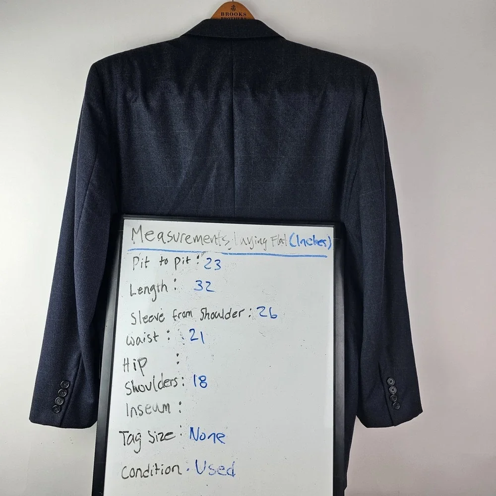 Hickey Freeman Men's Bespoke 100% Wool Blazer Navy‎ Blue Windowpane Plaid 46L